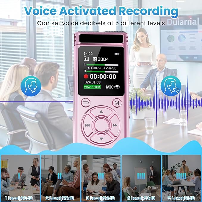 136GB Digital Voice Recorder with Playback,9000 Hours Audio Recording Device,Voice Activated Recorder with Noise Reduction,A-B Repeat,Mp3 Player & Password for Lectures Meeting/Classes/Interviews,Pink