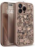 GVIEWIN for iPhone 15 Pro Case Compatible with MagSafe, [Military Grade Protection] [Screen Protector] Full Camera Protection Floral Translucent Women Magnetic Phone Case, Apricot Blossom/Brown