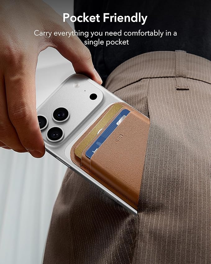 ESR for MagSafe Wallet, 5 Card Holder with RFID Blocking, MagSafe Sticker Included, Slim Magnetic Wallet for iPhone 17e/17/16/15/14/13/12 Series and Selected Samsung Devices, Not for 13/12 Mini, Brown