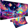 Cyberpunk Astronaut Mouse Pad Desk Mat Fantasy Planet Space Large Gaming Mouse Pad Anime Desk Pad Mousepad XL Extended Keyboard Mat Futuristic Cosmic Adventure Mouse Mat, Waterproof, 31.5 x 11.8 in