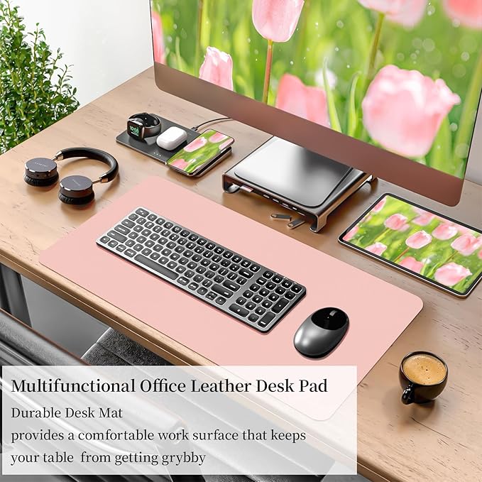 Bloss Pink Leather Desk Mat Protector,Office Desks Mats,Laptop Waterproof Desk Pads,Desks Protector Mats,Cute Computer Mouse Mats,Dual-Side Writing Pads for Office/Home.23.6"x 13.8"