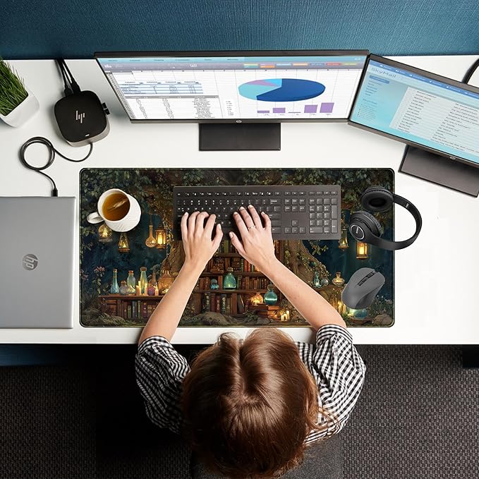 Desk Mat Large Mouse Pad Magical Tree Gaming Desk Pad, Extended Keyboard and Mouse Mat XXL, Computer Mats for Desktop Full Desktop Laptop Mat, Anime Dark Academia Office Desk Decor 31.5x15.7 Inch