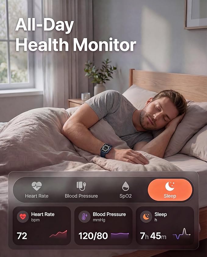 Smart Watch, Fitness Watch for Women Men with 24/7 Heart Rate/Blood Pressure Monitor,Pedometer, Sleep Tracker, 120+ Sport Modes, IP68 Waterproof Activity&Fitness Tracker Compatible with Android iPhone