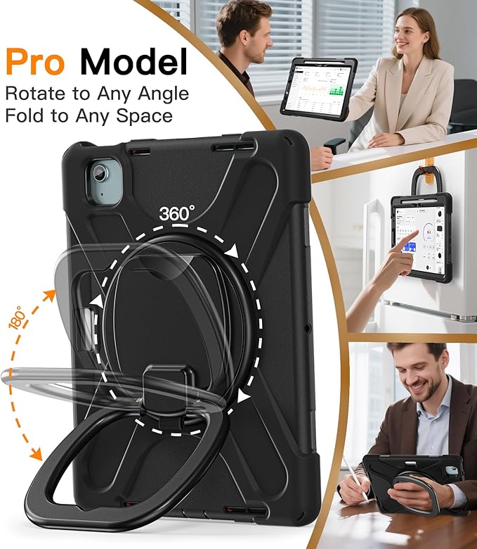 BATYUE Case for iPad Air 11-inch M4 (2026)/ M3 (2025)/ M2 (2024), iPad Air 5th/4th 10.9 inch(2022/2020), iPad Pro 11" 4th/3rd/2nd/1st Cover with Rotating Stand, Pencil Holder, Carrying Strap, Black