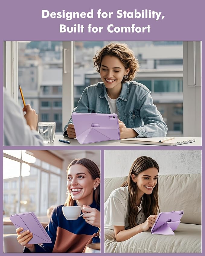 INFILAND Case for iPad mini 7 (A17 Pro) 2024 / iPad mini 6 2021, Magnetic Origami Slim Protective Case, Book-Style Foldable Cover with Pencil Holder, Multi-Angle Stand, Auto Wake/Sleep, Purple