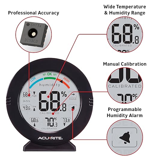 AcuRite 01080M Pro Accuracy Temperature and Humidity Gauge with Alarms, Black