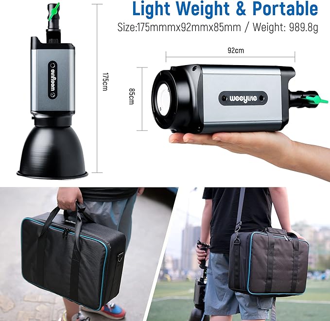 Weeylite Ninja 200 60W Bi-Color COB LED Video Light, 2800K-6800K Continuous Studio Lighting, CRI 95+ TLCI 95+, 0-100% Dimmable, 5800LM 70400Lux, App & Bluetooth Control, Portable Photography Light