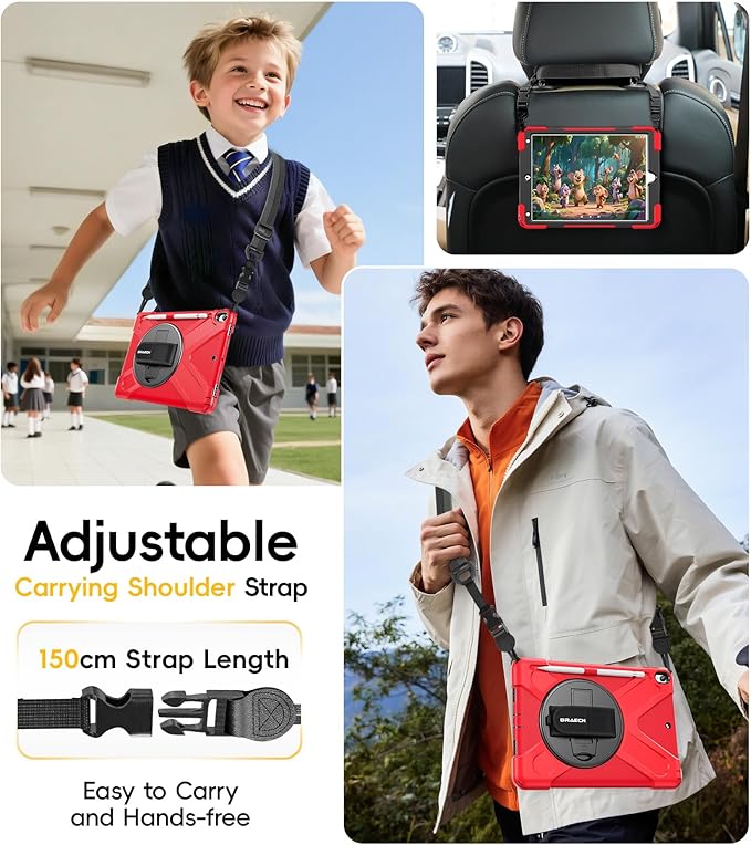BRAECN Case for iPad Air 3rd Generation 2019 / iPad Pro 10.5 inch 2017, Rugged Heavy Duty Shockproof Cover with Pencil Holder, 360° Rotating Kickstand & Adjustable Hand Strap & Shoulder Strap for Kids