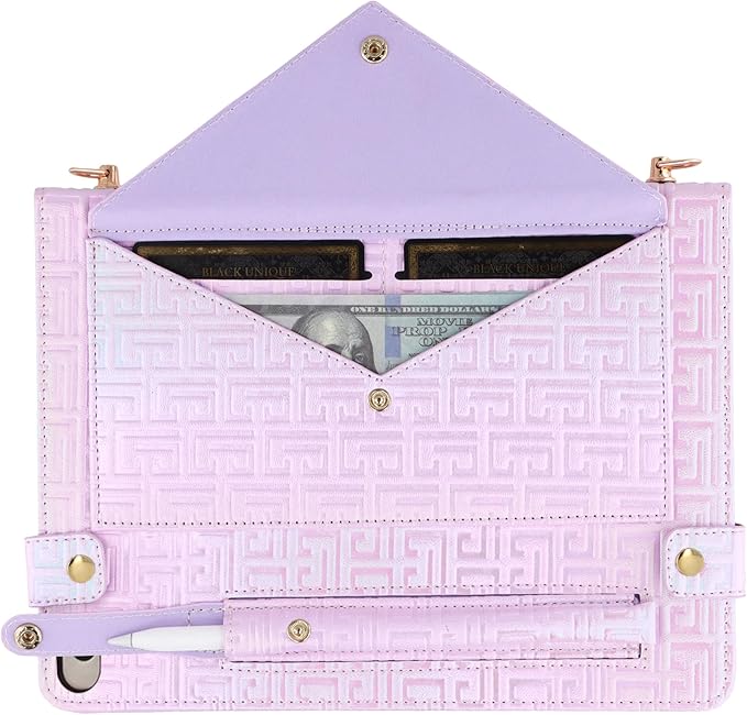 Shiny Case for iPad mini 5/4/3/2/1, Mini 7.9" Handbag Case, Techcircle Iridescent PU Leather Folio Envelope Pocket Stand Cover with Hand Strap+Shoulder Strap+Pencil Holder+Card Slots, Shiny Lilac