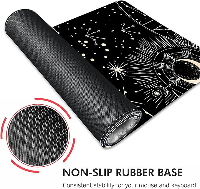 Galdas Gaming Mouse Pad XXL XL Large Long Extended Big Mousepad Non-Slip Rubber Keyboard Desk Pad with Stitched Edges for Laptop Home Office (31.5x11.8x0.08 Inch) … (Black Moon)