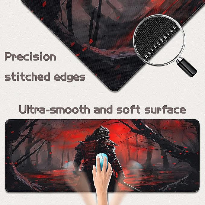 Gaming Mouse Pad - (31.5"×11.8") Japanese Samurai Large Mouse Pads for Desk - Desk Mat for Keyboard and Mouse with Non-Slip Base, Desks Pad Matfor Game/Office & Home