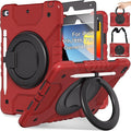 Andnary Case for iPad 9th/8th/7th Generation 10.2 inch, Shockproof Cover with Screen Protector/360° Rotating Handle/Bracket/Pen Holder/Shoulder Strap, Kids Case for iPad 2021/2020/2019 (Red+Black)