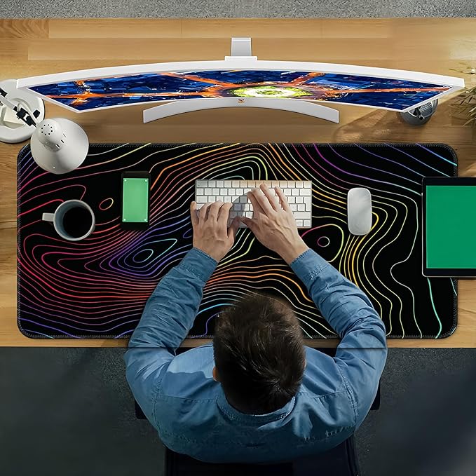 Desk Mat,Large Gaming Mouse Pad 35''×15.6'' XXL Extended Mouse Pad Mat Desk Pad with Non-Slip Base Mousepad for Computer,Office,Keyboard and Laptop - Topographic