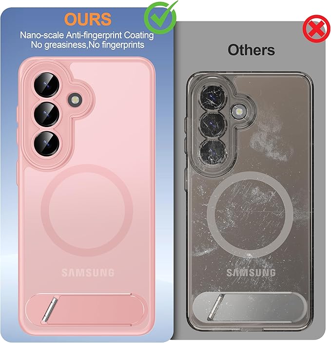 Magnetic for Samsung Galaxy S26 Case, [Compatible with MagSafe][Full Camera Protection][Built-in Invisible Kickstand] Translucent Matte Phone Case for S26 6.3" - Pink