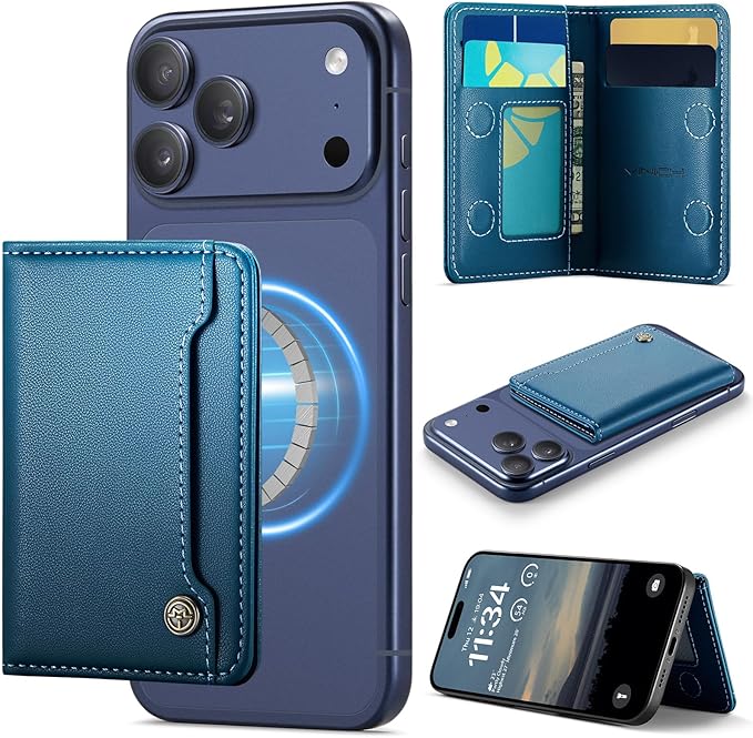 Vinich for MagSafe Wallet Magnetic RFID Blocking Card Holder Compatible with MagSafe Phones and Cases, Strong Magnet Minimalist Phone Wallet for iPhone 17/16/15/14/13/12/ Pro/Max/Plus, Blue