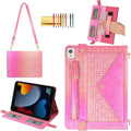 Shiny Case for iPad 9th 8th 7th Gen 10.2"/iPad Air 2019/iPad Pro 10.5, Techcircle Crossbody Iridescent Folio Stand Wallet Case with Pencil Holder+Card Slots+Hand Strap+Shoulder Strap, Shiny Rose Pink