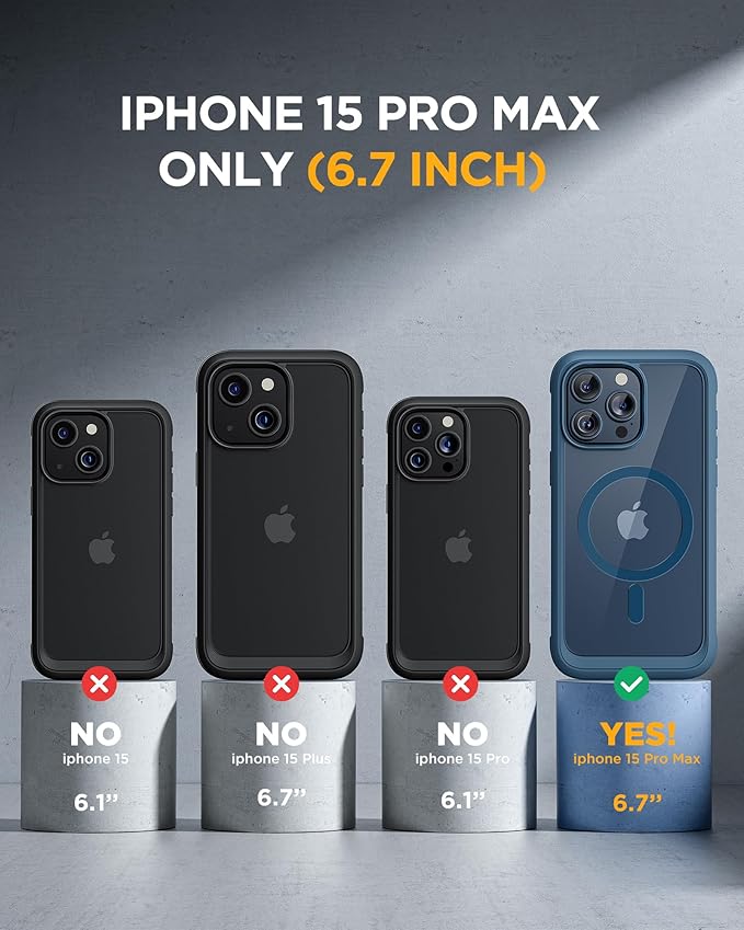 Miracase Magnetic for iPhone 15 Pro Max Case 6.7'' [Compatible with Magsafe] Full-Body Drop Proof Phone Case for iPhone 15 Pro Max with Built-in 9H Tempered Glass Screen Protector,Blue