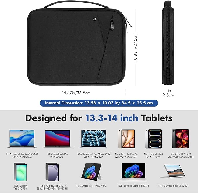 MoKo 13-14 Inch Laptop Sleeve Bag Carrying Case with Handle, Padded Protective Travel Bag for New 13-inch Mac Neo A18 Pro, 14” Mac Pro M5/M4/M3/M2/M1, 13“ Air M5/M4/M3/M2/M1, Black