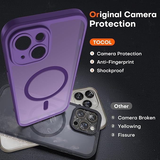TOCOL for Phone 13 Case, Compatible with Magsafe Charger, Full Camera Protection, Drop Protection, Translucent Matte Phone Case for iPhone 13 6.1 inch (Midnight Purple)