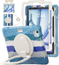 BATYUE Case for Air 11-inch M4 (2026)/ M3 (2025)/ M2 (2024), iPad Air 5th/4th 10.9 inch(2022/2020), iPad Pro 11" 4th/3rd/2nd/1st Kid Cover with 360° Rotating Stand, Pencil Holder, Strap, Blue