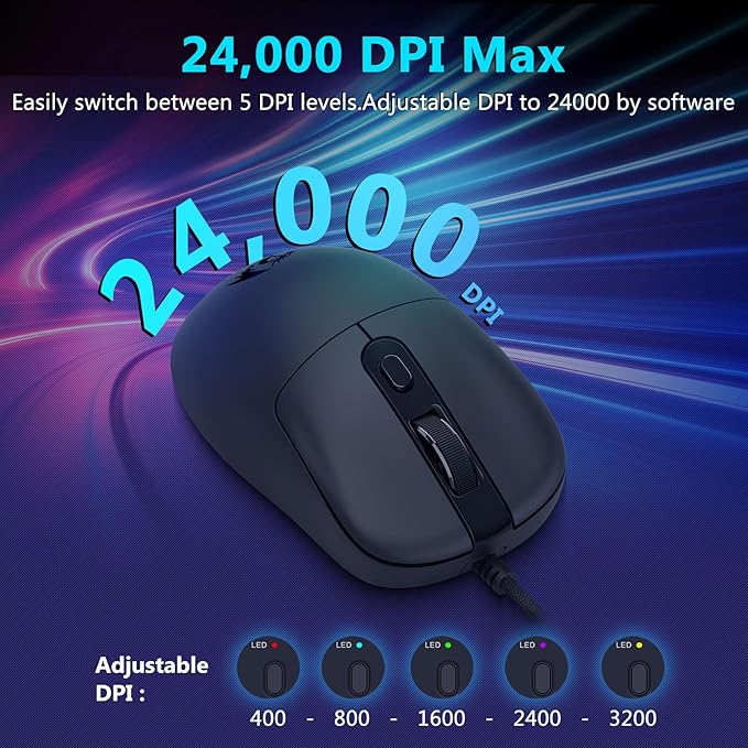 Redragon Wired Gaming Mouse, Lightweight Ergonomic Optical Mouse, 5 Adjustable DPI Up to 24000, 6 Programmable Buttons, Soft Braided Cable for Windows PC Gamers & Laptop - Black