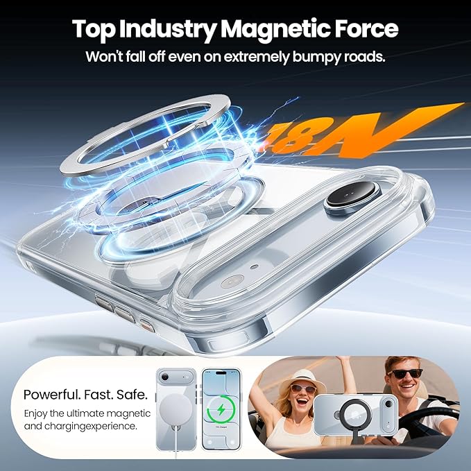 360° Ring Stand for iPhone Air Case, Compatible with MagSafe, Military-Grade Protective,Anti-Yellowing, Scratch-Resistant Back Cover Phone Case for iPhone Air 6.5'', Clear