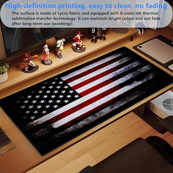 American Flag Desk Pad Mat Retro Design Art Desk Pad Extended XL Large Gaming Mouse Pad with Stitched Edges Mouse and Keyboard Computer Laptop Desktop Pad 31.5X15.7 in
