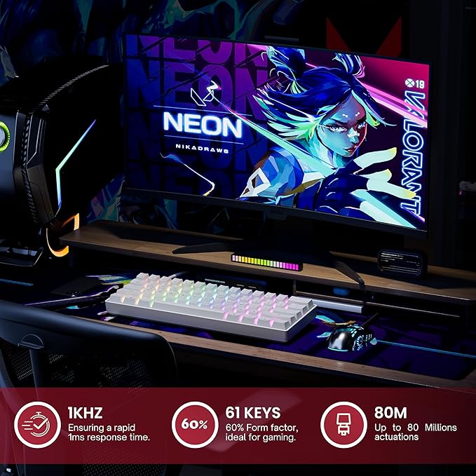HK GAMING GK61 SE 60% | Mechanical Gaming Keyboard | 61 Keys Multi Color RGB LED Backlit for PC/Mac Gamer | US Layout (White, Mechanical Blue)