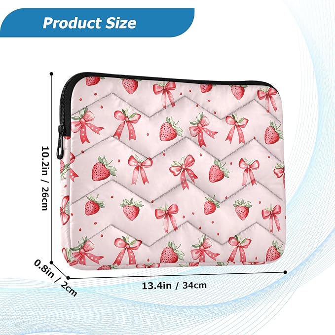 Laptop Case Sleeve, Pink Strawberries Bows Pattern Shockproof Protective Computer Carrying Cover, Briefcase Handbags 13-13.3inch Laptop Sleeve Bag