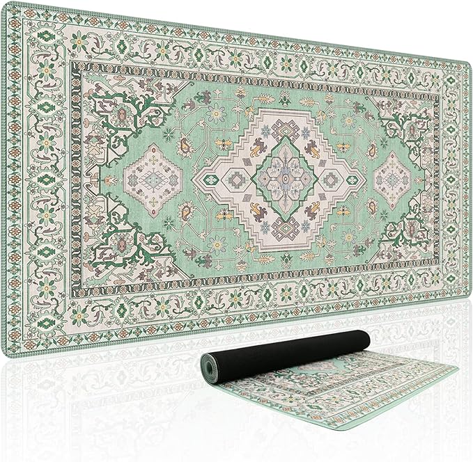 Baziabbo Green Desk Mat,XXL Extended Big Mouse Pad,Gaming Mousepad with Stitched Edge,Non-Slip Rubber Base Keyboard Desk Pad for Home Office Study Game