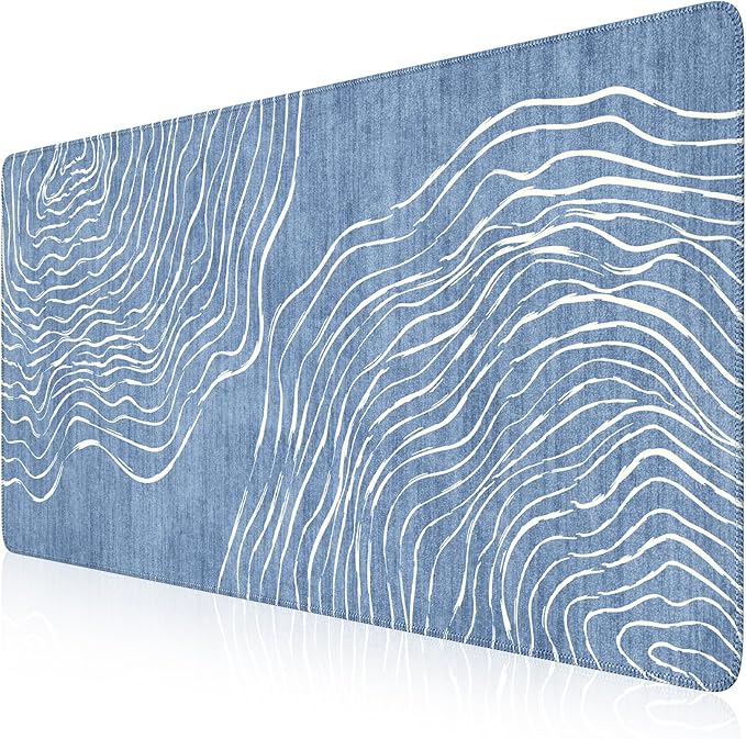 iCasso Desk Cover Mat,Extended Long Mouse Pad for Laptop,Aesthetic Computer Pad with Stitched Edges,Non Slip Keyboard Mat for Desktop,Cute Blue Desk Protector for Office Home School