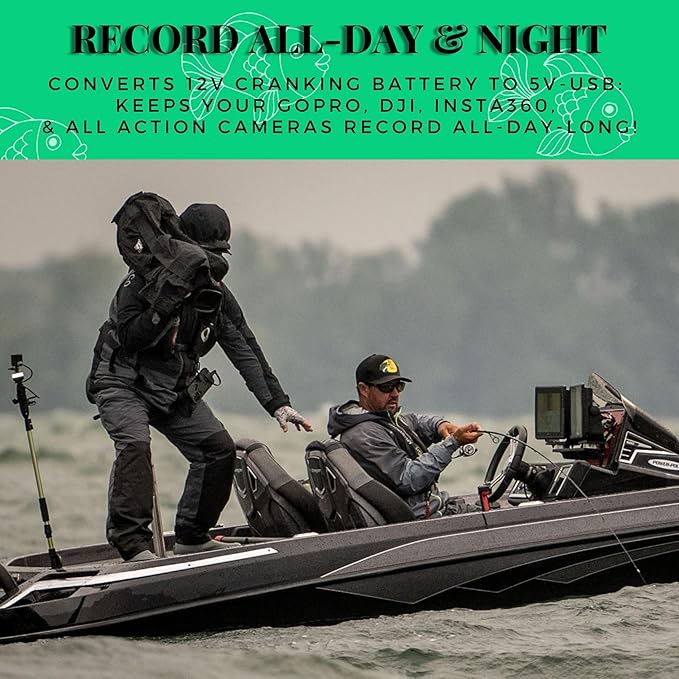 YOLOtek Veteran Owned - PS53 SuperBundle - GoPro Boat Mount & Constant Power - Go Pro Camera Bass Boat Accessories - for All Action Camera - Fishing Camera Power Pole (New Pro Kit)