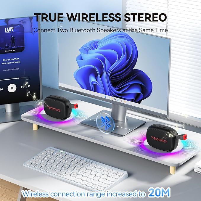 TECKNET Portable Bluetooth Speaker, IP67 Waterproof Speaker with Stereo Sound, Up to 30H Playtime, Magnetic Design, BT 5.4, TWS Pairing Small Bluetooth Speaker for Home/Party/Outdoor/Travel