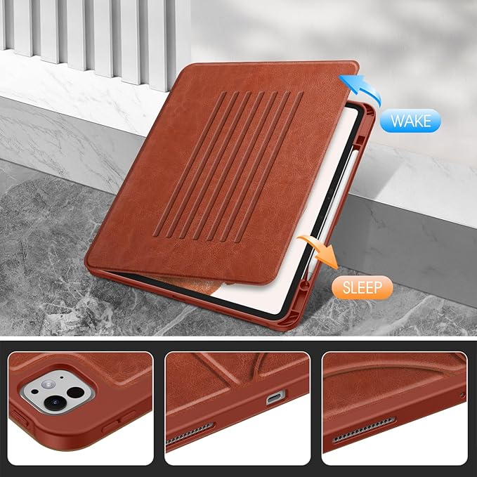 Fintie Magnetic Stand Case for iPad Pro 13-inch (M5) 2025 / (M4) 2024 - Multiple Angles Shockproof Rugged Soft TPU Cover with Pencil Holder, Auto Sleep/Wake, Brown