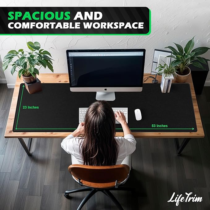 LifeTrim 55” x 23” XXL Mouse Pad Gaming 5mm Thick Extended Keyboard Mat Full Desk Cover Pad XXL Mat Giant Extra Large Gaming Mouse Pad XXXL Mousepad Black Large Desk Mats Deskpad