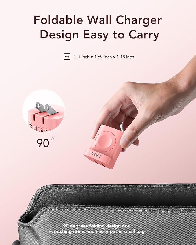 VRURC Charger for iPhone & Apple Watch, 20W USB C Fast Charging Block, 3-in-1 Compact Travel Adapter with 2 Port for iPhone 17/16/15/14/13, Wireless Magnetic for iWatch SE/11/10/9/8/7/6/5/4-Pink