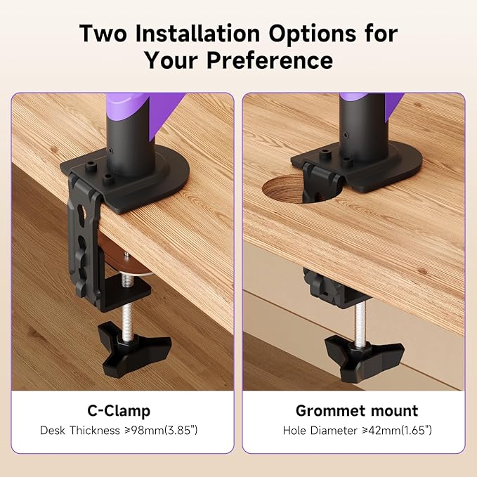 Suptek Monitor Mount Gas Spring Monitor Arm Desk Mount Fully Adjustable Fits 17-35 inch Monitors Weight Capacity up to 24.25 lbs, Black+Purple