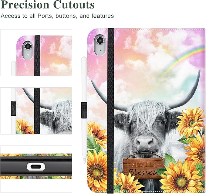 Vimorco Case for iPad (A16) 11th Generation 2025, for iPad 11th/10th Generation Case, Faux Leather Protective Adjustable Cover, Auto Sleep/Wake, Card Pocket with Pencil Holder, Longhorn