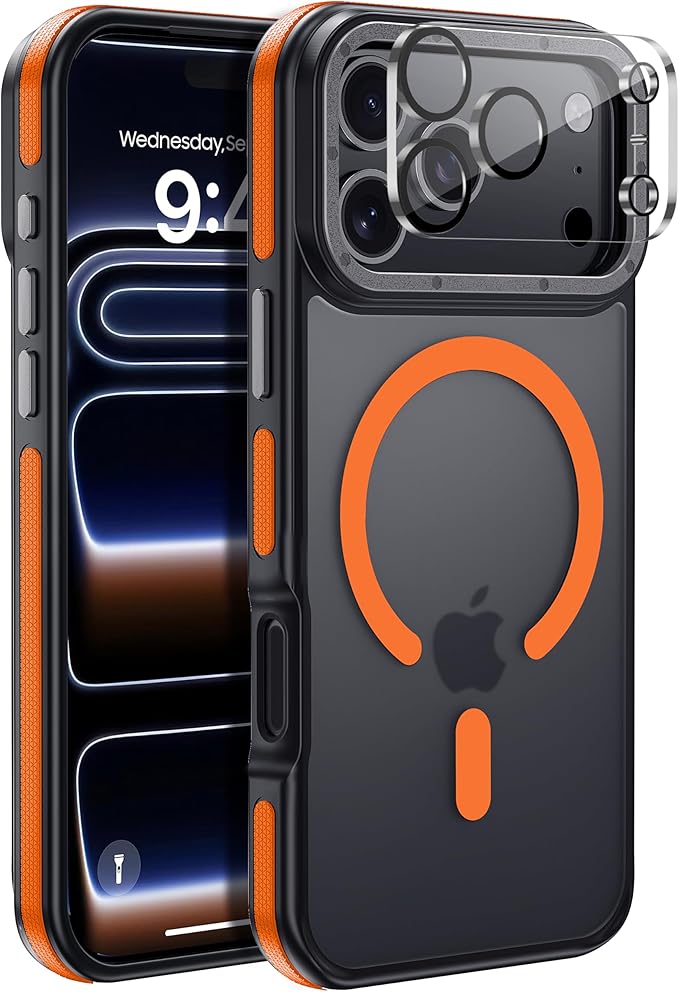 for iPhone 17 Pro Max case with Camera Lens Protector[10Ft Military-Grade Protection] Compatible with fit MagSafe Shockproof Slim Thin Cover case for iPhone 17 Pro Max 6.9 inch, Orange Bumper