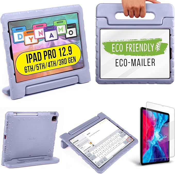 Cooper Dynamo iPad Pro 12.9 Case for Kids for iPad Pro 12.9 6th Generation Case (2022), Also Fits 5th-4th-3rd Gen (2021, 2020, 2018) | Rugged Foam, Magic Handle, Stand, Pencil Holder (Violet)