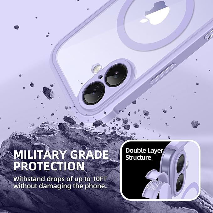 BERFY for iPhone 17 Case, Compatible with MagSafe, Built-in Glass Screen Protector, Camera Protection, Shockproof Full Body Phone case 6.3", Clear Purple