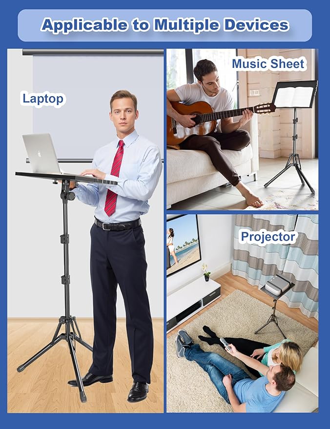 GSOW Projector Stand, Adjustable Height 26 to 56 Inch Laptop Tripod, Laptop Stand with Mouse Tray, Foldable Tripod for Projector with Carry Bag, Portable Podium Stand for Office, Home, Stage, DJ