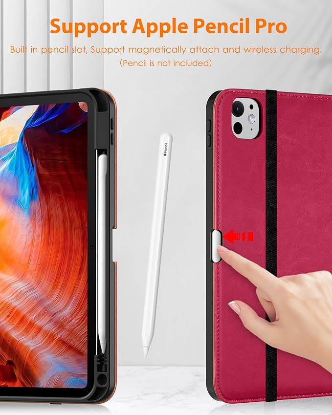 DTTO for iPad Pro 11 inch Case (M5/M4) 2025/2024, Premium Leather Business Folio Stand Cover with Pencil Holder - Auto Wake/Sleep and Multiple Viewing Angles, Peach