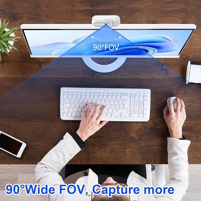 2K Webcam for PC, Webcam with Microphone and Tripod, Auto Light Correction, USB Camera Plug and Play, 90° Wide FOV, Privacy Cover, Works with Skype, Zoom, Meet, Teams, PC, Laptop, Mac, Tablet
