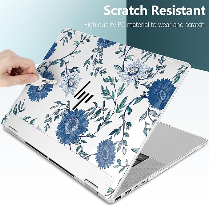 Premium Crystal Clear Case for HP Envy x360 16-inch 2-in-1 Laptop 2024 Release, Creative Patterns Ultra-Slim Lightweight Scratch-Resistant Hard Shell with Professional Protection, Blue Flowers