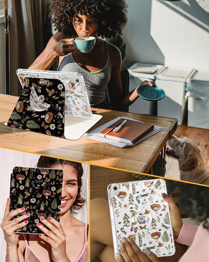 Shorogyt for iPad A16 11th Generation 11 inch 2025 /for i Pad 10th Generation case Magnetic Stand for Women - Cute Design 360 Degree Rotating Covers Girls Kids with Pencil Holder,Plant