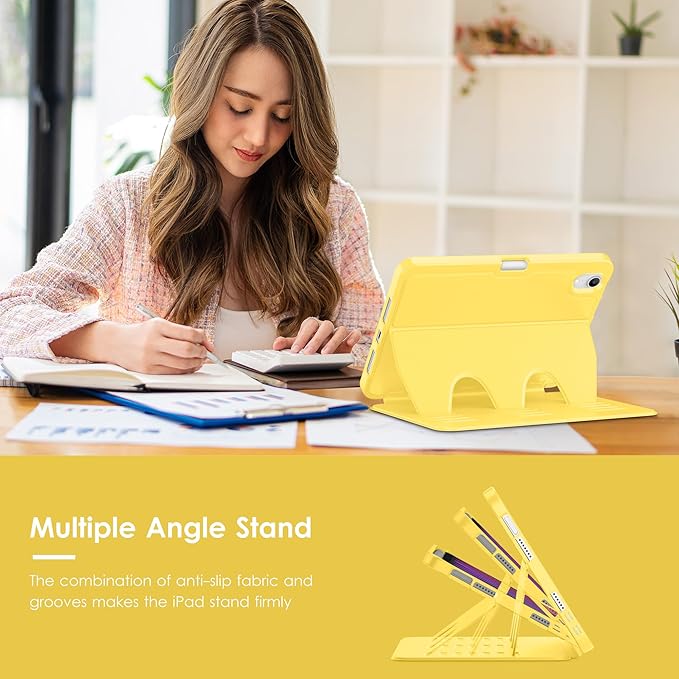 VIKESI Case for iPad mini 7 (A17 Pro) and iPad mini 6,Multiple Angles Magnetic Stand Cover,Shockproof Soft Back,Pencil Holder,and Auto Sleep/Wake,Yellow