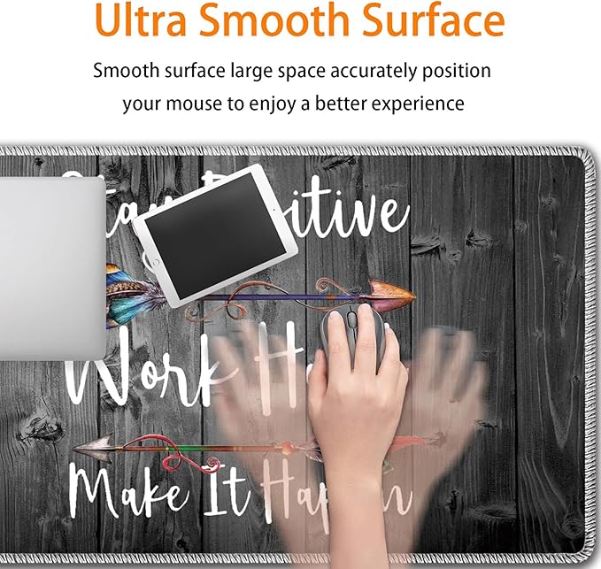 Durable Desk Mat + Wrist Rest Pad + Coasters Set, Large Gaming Office Mouse Pad 31.5 "x 11.8", Extended Non-Slip Rubber Keyboard Pad, Laptop & Home, Sunflower Inspirational Quote
