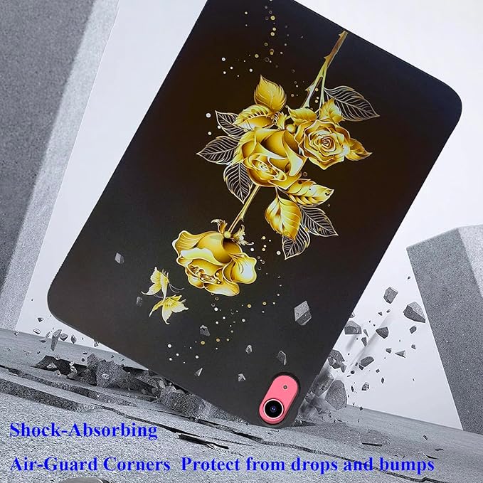for Apple iPad (A16) 11th Generation Case 11 inch 2025 & iPad 10th Generation Case 10.9 inch 2022, Lightweight Soft TPU Back Shockproof Cover Silicone Bumper Shell, Gold Butterfly Rose