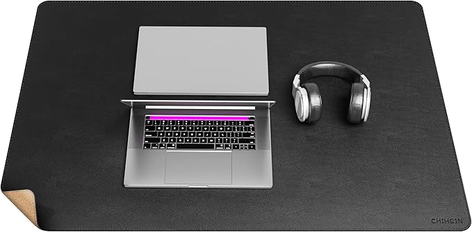 Chihein 39” x 28” Cork & PU Leather Desk Mat (Black) - Large Mouse Pad, Double Sided Waterproof Desk Pad Protector for Gaming, Office, Home